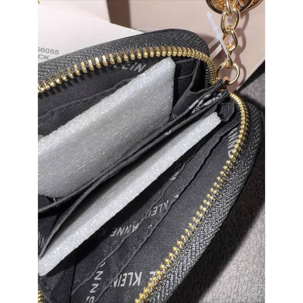 Anne Klein AK Curved Black Logo Card Case W/charms NWT